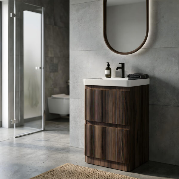 Ridge Textured Walnut Floorstanding Vanity Unit