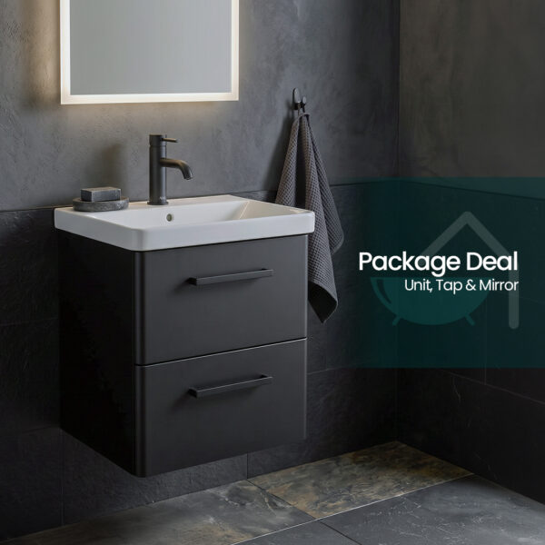 Kora 600mm Matt Black Wall Hung Vanity Unit sonas bathrooms