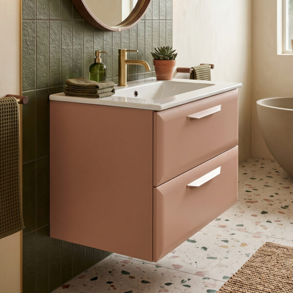 Nola Matt Apricot Wall Hung 2 Drawer Vanity Unit | PJH Bathrooms | Bathshed | Delivery Ireland & The UK