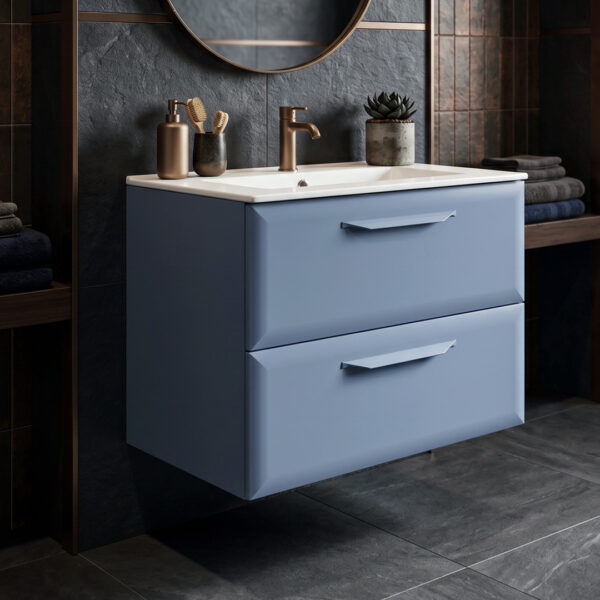 Nola Matt Misty Blue Wall Hung 2 Drawer Vanity Unit | PJH Bathrooms | Bathshed | Delivery Ireland & The UK