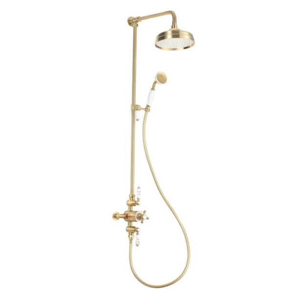 Traditional Shower Mixer | Shower Kit | Brushed Brass | 2 Outlet Shower | Bathshed | Nationwide Delivery Uk & Ireland | Balmoral Range |