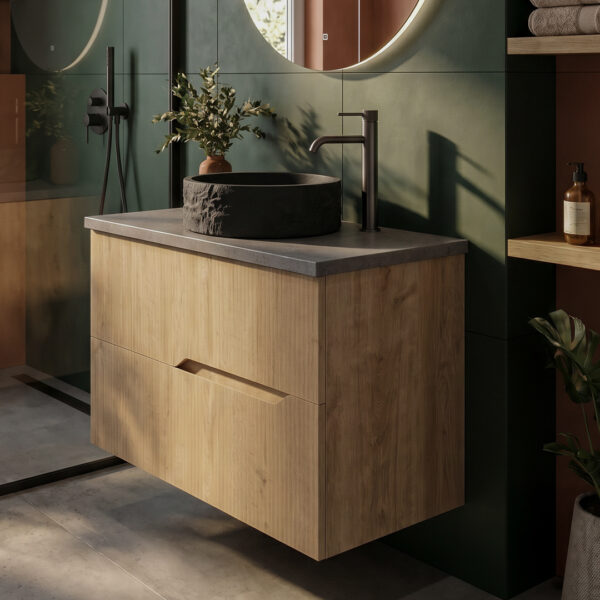Willow natural oak counter top wall hung vanity unit | Bathroom furniture | Ireland and the UK | Bathshed