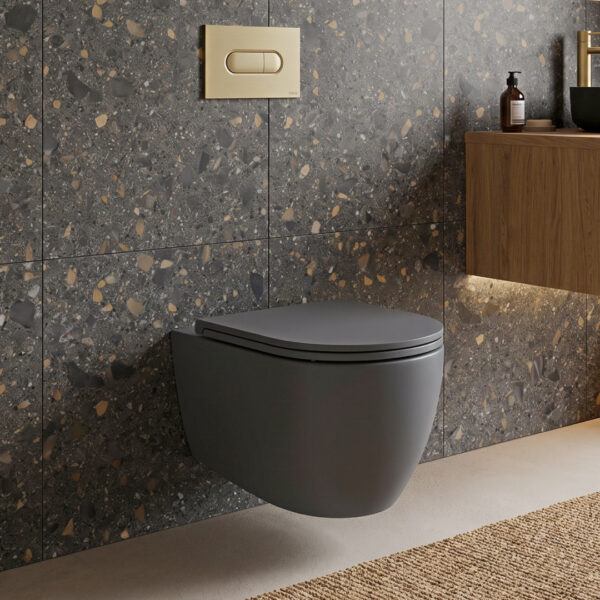 AVANTI Rimless Wall Hung WC & Soft Close Seat Carbon Grey | Sonas Bathrooms | Nationwide delivery UK and Ireland