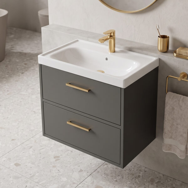 Finland 2 drawer wall hung vanity unit | Scandinavian bathroom furniture | Sonas Bathrooms | Bathshed | Nationwide Delivery UK and Ireland
