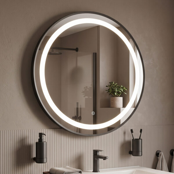 Aura Matt Black Round LED Mirror | LED Mirrors | Mirrors | Delivery Ireland and the UK | Bathshed