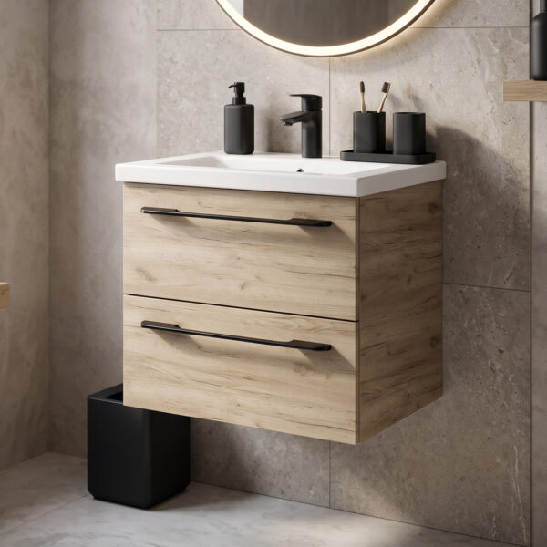 Otto Oak wall hung vanity unit | Scandinavian bathroom furniture | Sonas Bathrooms | Bathshed | Nationwide Delivery UK and Ireland