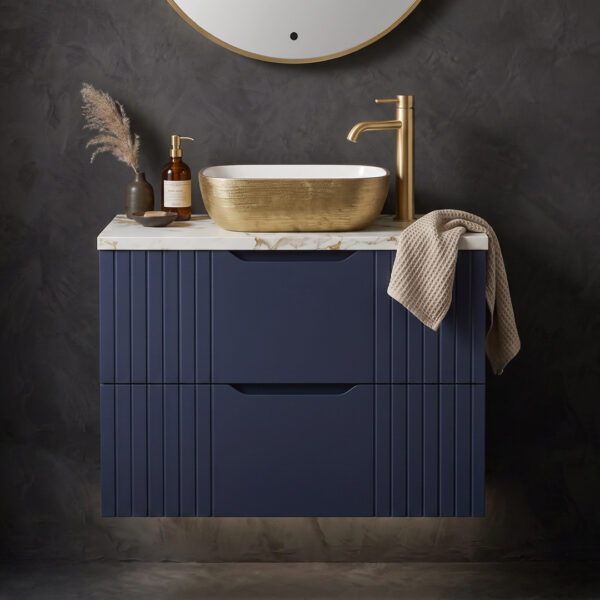 Varys Blue Wall Hung Vanity Unit With Marble Countertop | Bathshed | Nationwide delivery uk and ireland