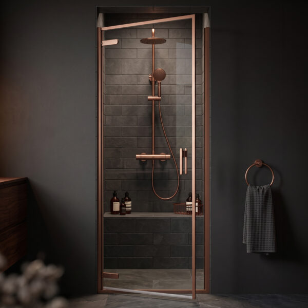Sonas Bathrooms Living Collection Brushed Bronze Hinged Shower Door | Shower Enclosures | Delivery Ireland, Northern Ireland & the UK | Bathshed