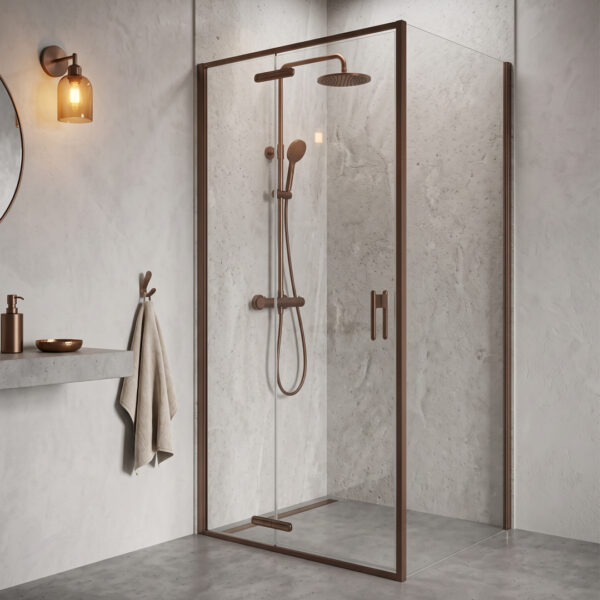 Sonas Bathrooms Living Collection Brushed Bronze Hinged & Inline Shower Door | Shower Enclosures | Delivery Ireland, Northern Ireland & the UK | Bathshed