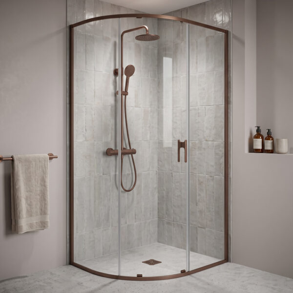 Sonas Bathrooms Living Collection Brushed Bronze Quadrant Shower Door | Shower Enclosures | Delivery Ireland, Northern Ireland & the UK | Bathshed