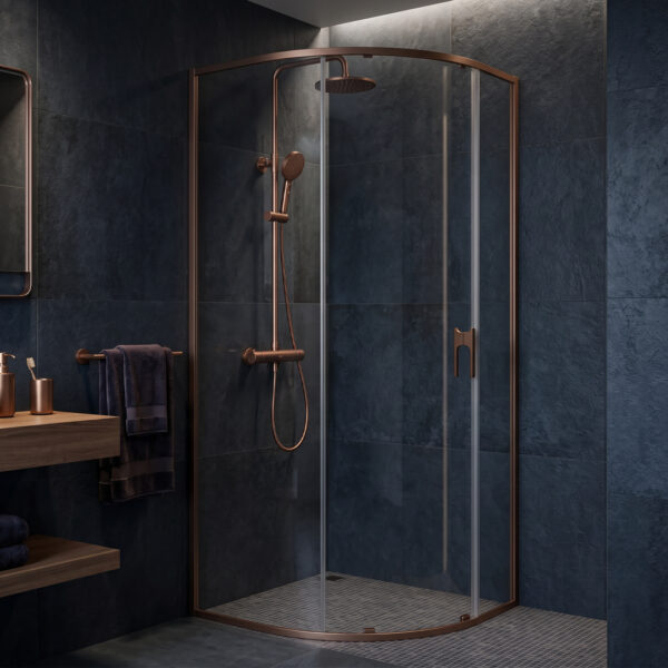 Sonas Bathrooms Living Collection Brushed Bronze Quadrant Shower Door | Shower Enclosures | Delivery Ireland, Northern Ireland & the UK | Bathshed