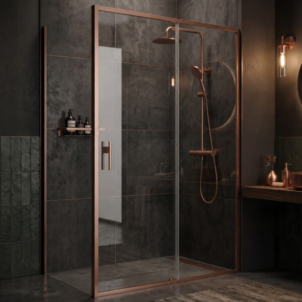Sonas Bathrooms Living Collection Brushed Bronze Sliding Shower Door | Shower Enclosures | Delivery Ireland, Northern Ireland & the UK | Bathshed