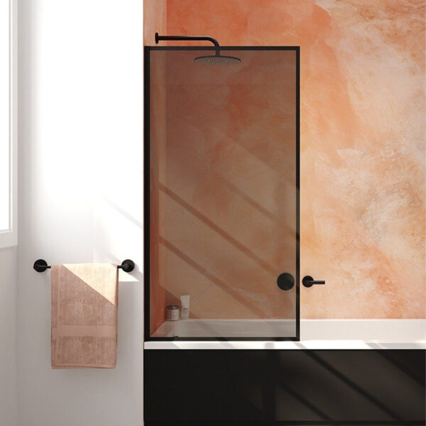 SONAS Mirage 800mm Matt Black Fixed Bath Screen with Smoked Glass | Bath Screens | Delivery Ireland, Northern Ireland & the UK | Bathshed