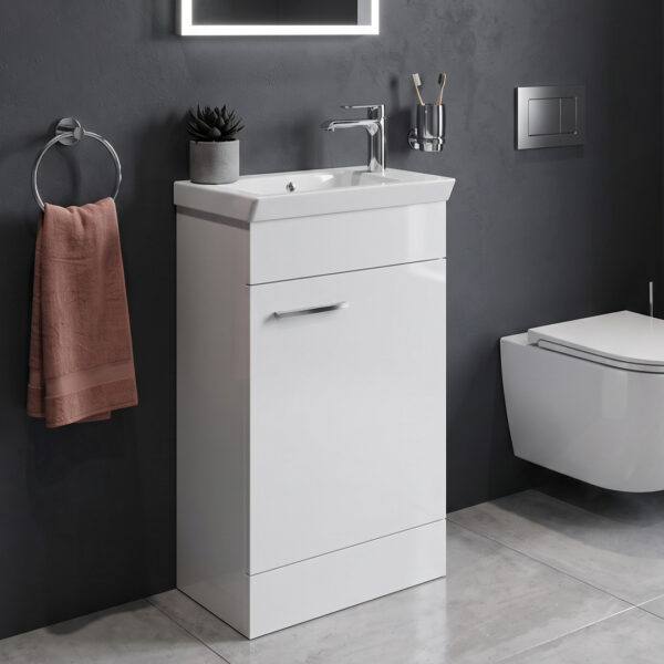 Sonas Bathrooms Charm 450mm white Floorstanding vanity unit with integrated basin and storage | Bathshed | Next Day Dispatch