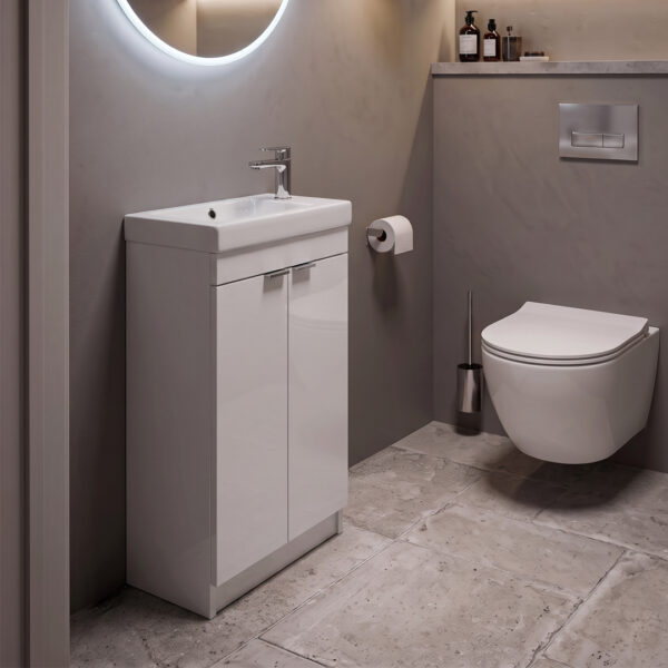 RT Large Faro 450mm white Floorstanding vanity unit with integrated basin and storage | Bathshed | Next Day Dispatch