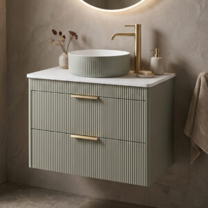 Sonas Bathrooms REED Wall Hung 60cm Two Drawer Countertop Vanity Unit Lakeside Sage | Bathshed | Nationwide delivery UK and Ireland