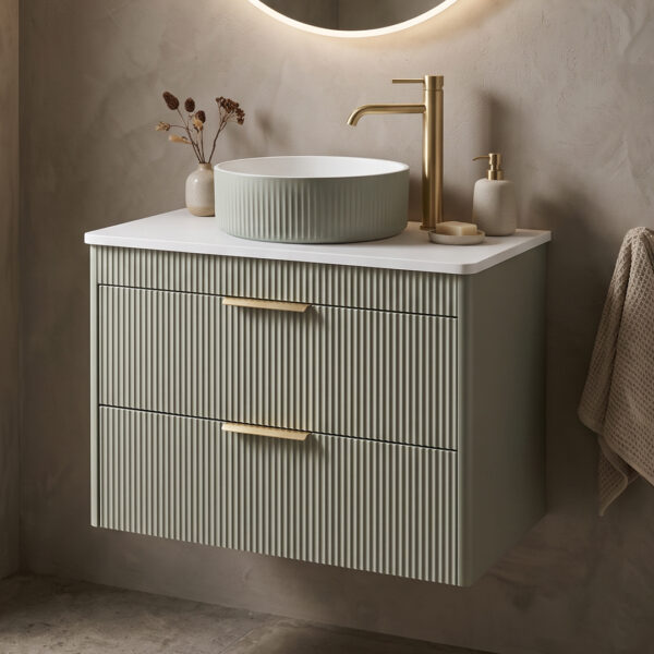Sonas Bathrooms REED Wall Hung 60cm Two Drawer Countertop Vanity Unit Lakeside Sage | Bathshed | Nationwide delivery UK and Ireland
